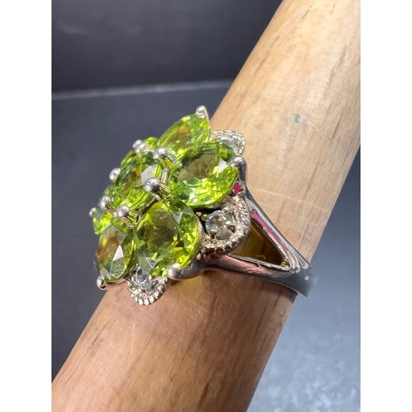 Vintage peridot and aquamarine sterling silver cluster ring size 7 - Picture 12 of 16